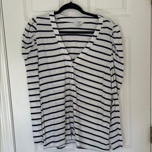 Crown & Ivy Navy and White Striped V-Neck Top